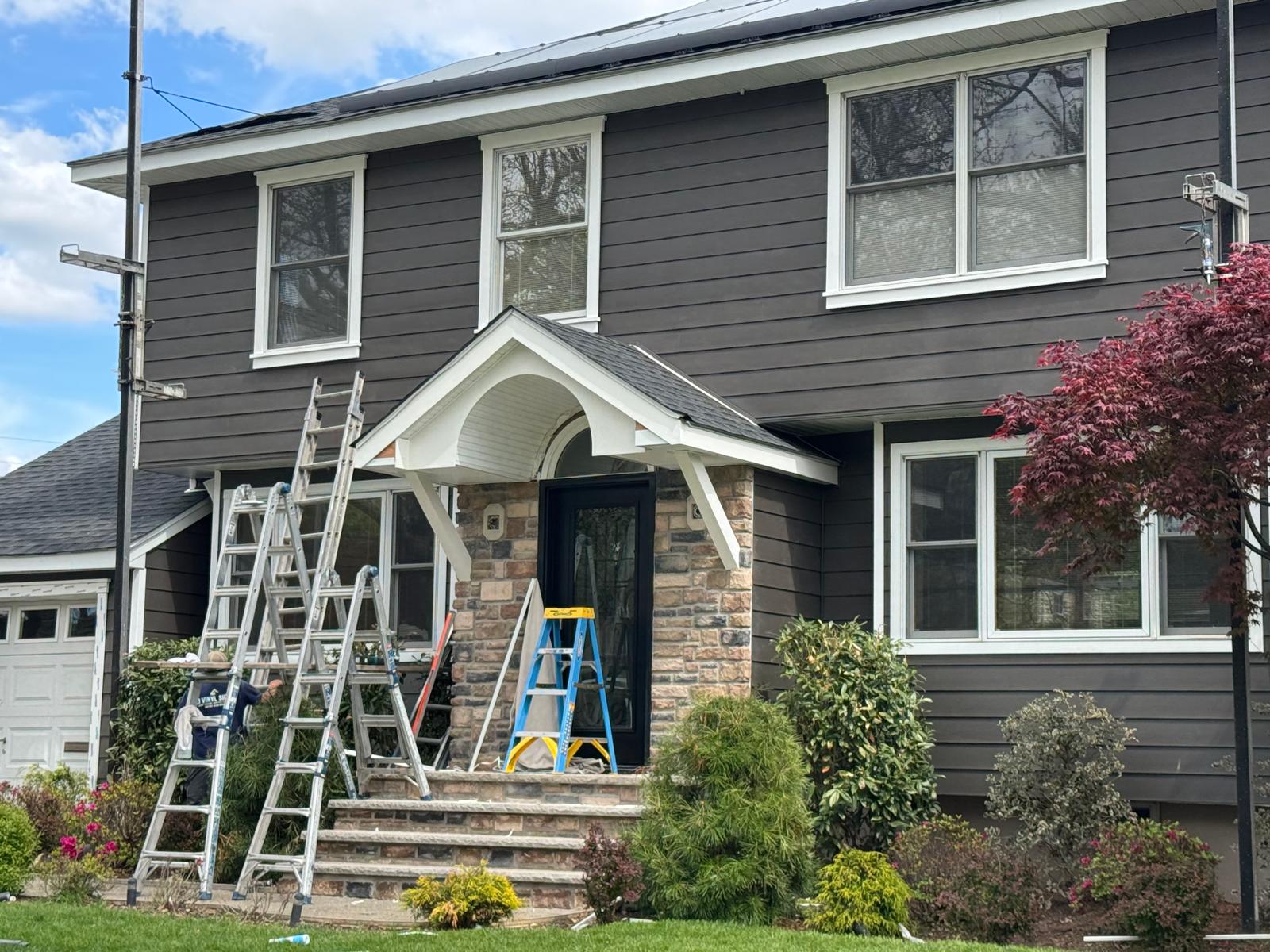 Front portico build and Ascend siding installation exterior remodeling project in Essex County, NJ 