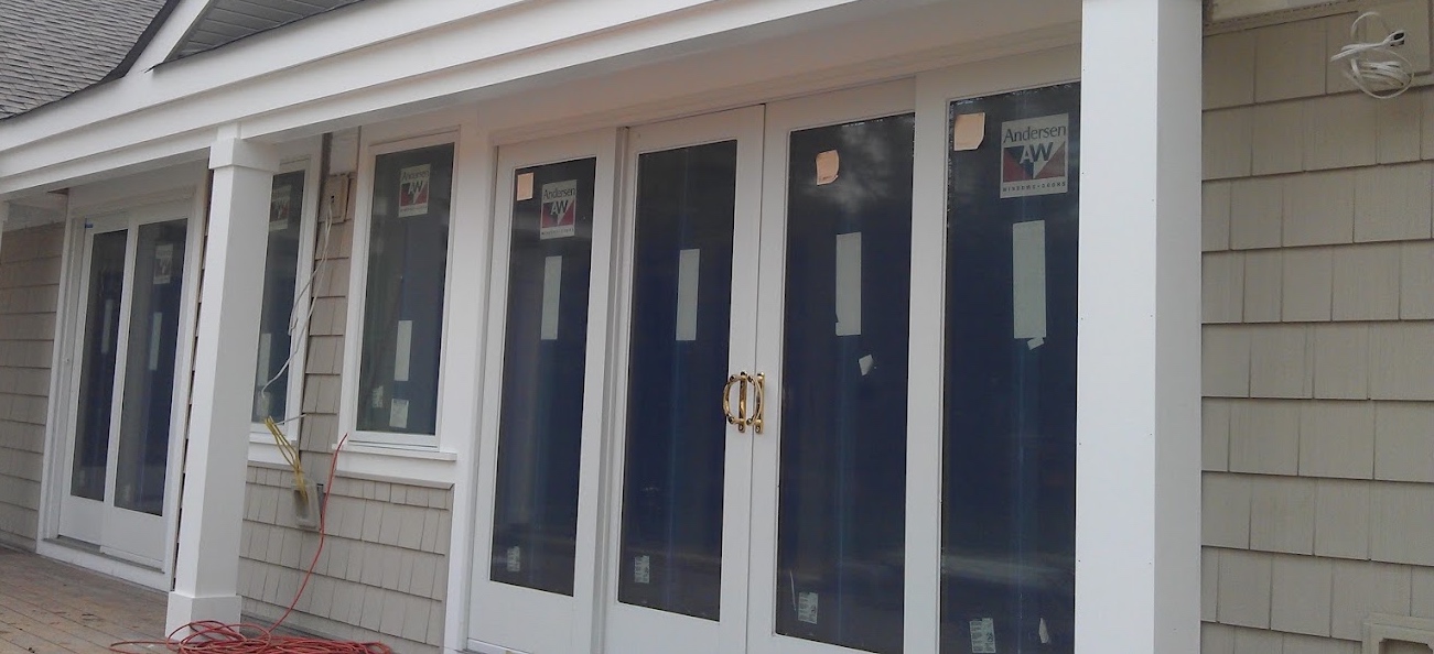White Azek PVC trim around vinyl cedar shake siding, North and Central New Jersey